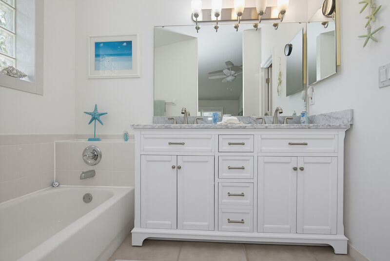 Double-vanity bathroom — the Lighthouse, New Smyrna Beach